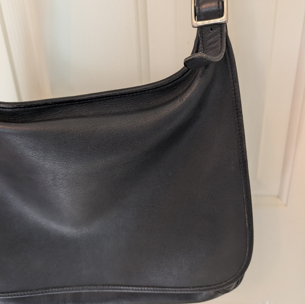 Coach Vintage Hippie Flap Saddle Soft Black Leather Large Crossbody Bag 9134 - Picture 3 of 14